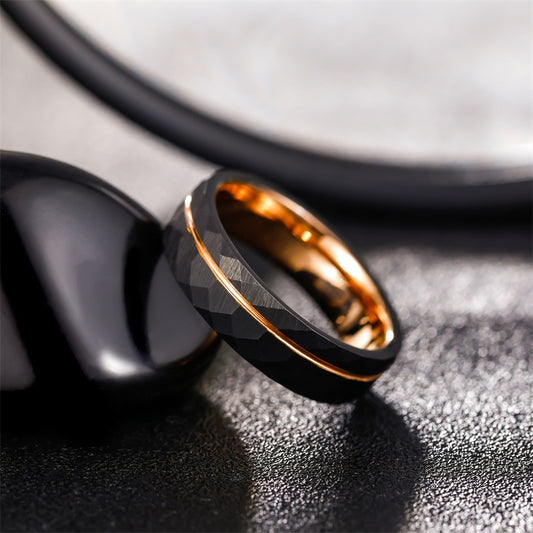 Wolframring Muster Gravur - 4/6/8mm Breite, Schwarz Rautenmuster, Männer & Frauen Wolframkarbid Ring mit Facetten