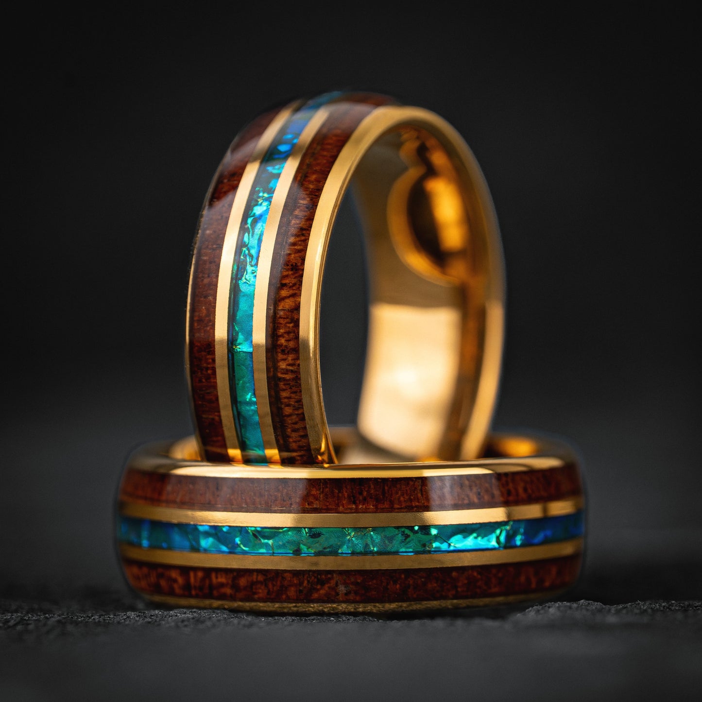 8mm Comfort Fit Tungsten Ring | Whiskey & Aquamarine Inlay