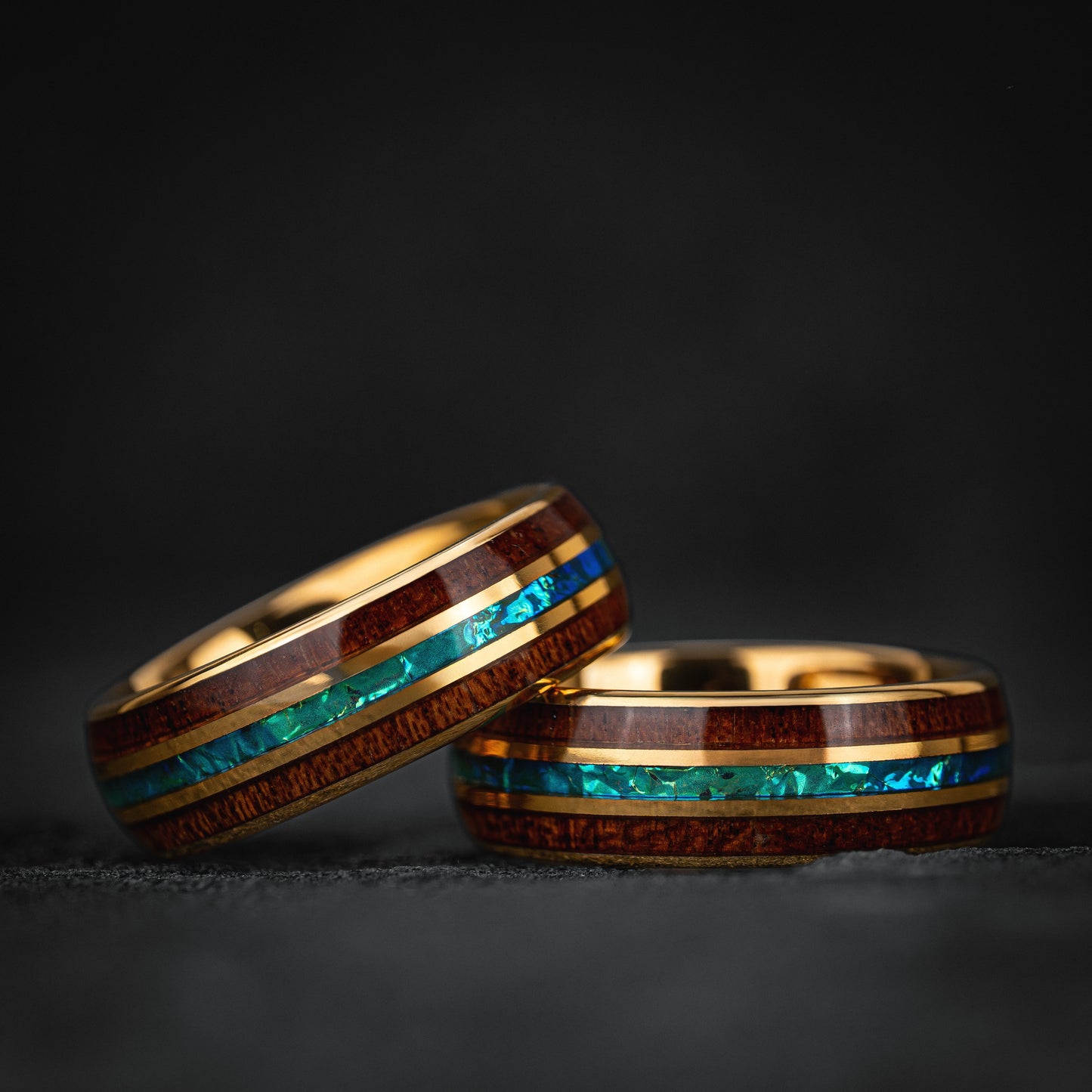 8mm Comfort Fit Tungsten Ring | Whiskey & Aquamarine Inlay