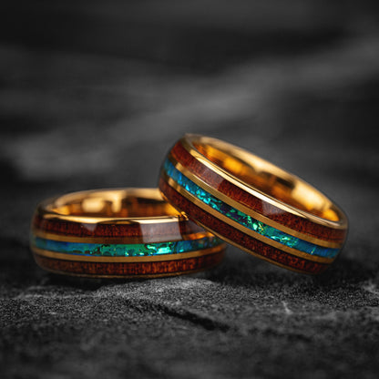 8mm Comfort Fit Tungsten Ring | Whiskey & Aquamarine Inlay