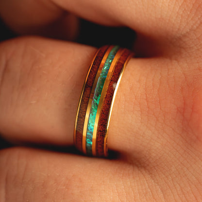 8mm Comfort Fit Tungsten Ring | Whiskey & Aquamarine Inlay