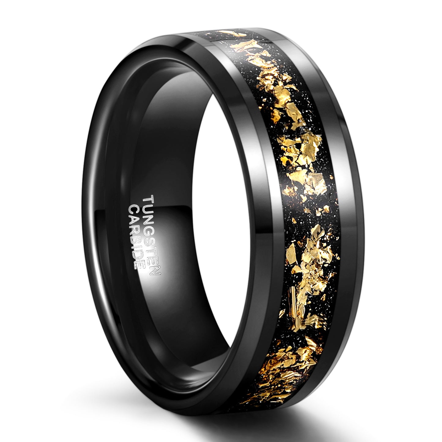 18K Goldfolie Wolframstahlring 8mm Schwarz | Unisex, Kratzfest, Breite Band