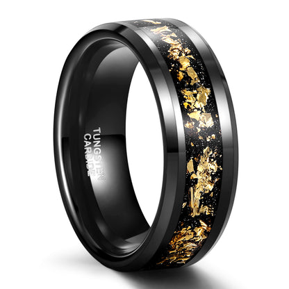 18K Goldfolie Wolframstahlring 8mm Schwarz | Unisex, Kratzfest, Breite Band