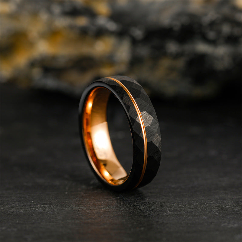 Wolframring Muster Gravur - 4/6/8mm Breite, Schwarz Rautenmuster, Männer & Frauen Wolframkarbid Ring mit Facetten