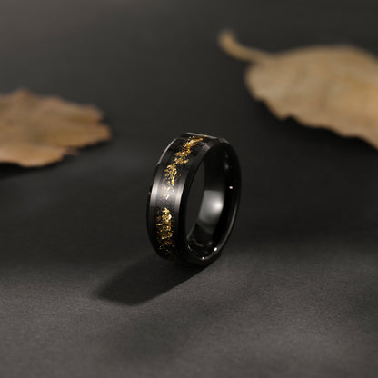 18K Goldfolie Wolframstahlring 8mm Schwarz | Unisex, Kratzfest, Breite Band