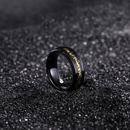 18K Goldfolie Wolframstahlring 8mm Schwarz | Unisex, Kratzfest, Breite Band