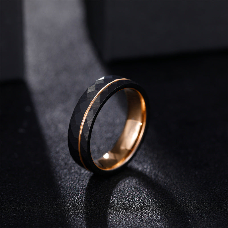 Wolframring Muster Gravur - 4/6/8mm Breite, Schwarz Rautenmuster, Männer & Frauen Wolframkarbid Ring mit Facetten