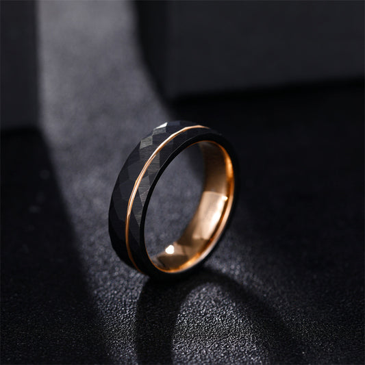 Wolframring Muster Gravur - 4/6/8mm Breite, Schwarz Rautenmuster, Männer & Frauen Wolframkarbid Ring mit Facetten
